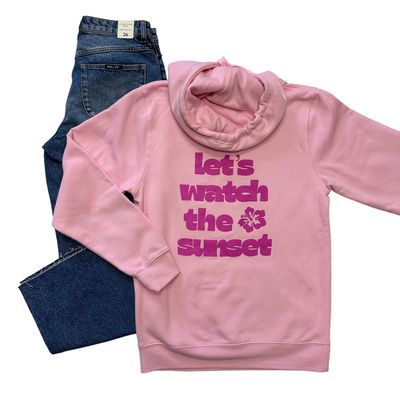Let&#39;s Watch The Sunset Pink Hoodie Hibiscus Logo