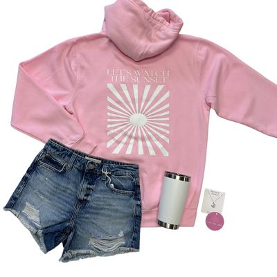 Let&#39;s Watch The Sunset Pink Hoodie Burst Logo