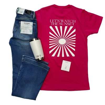 Let&#39;s Watch The Sunset Bright Pink T-Shirt Burst Logo