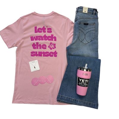 Let&#39;s Watch The Sunset Pink Tee Hibiscus Logo
