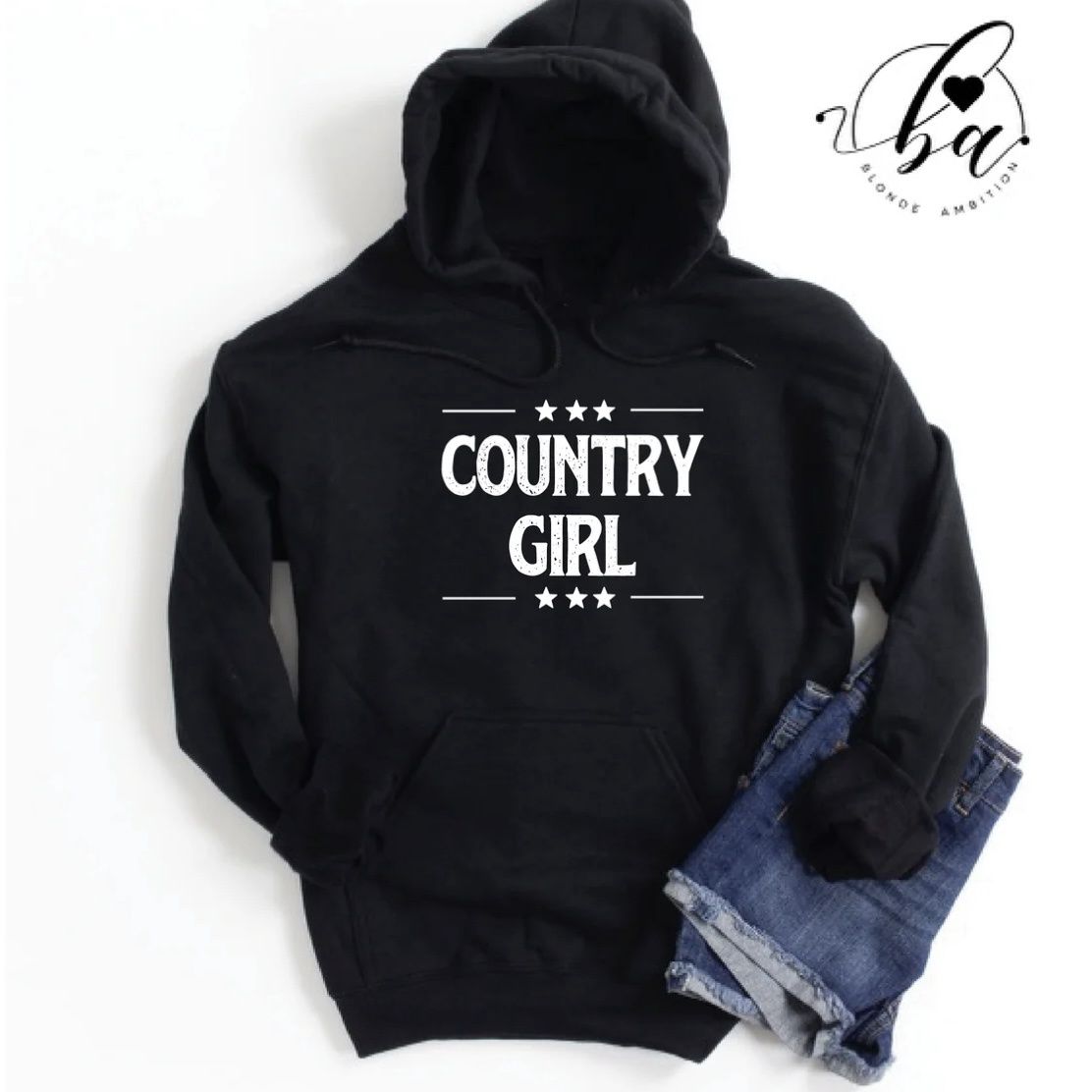 Country Girl Hoodie Black, Size: S
