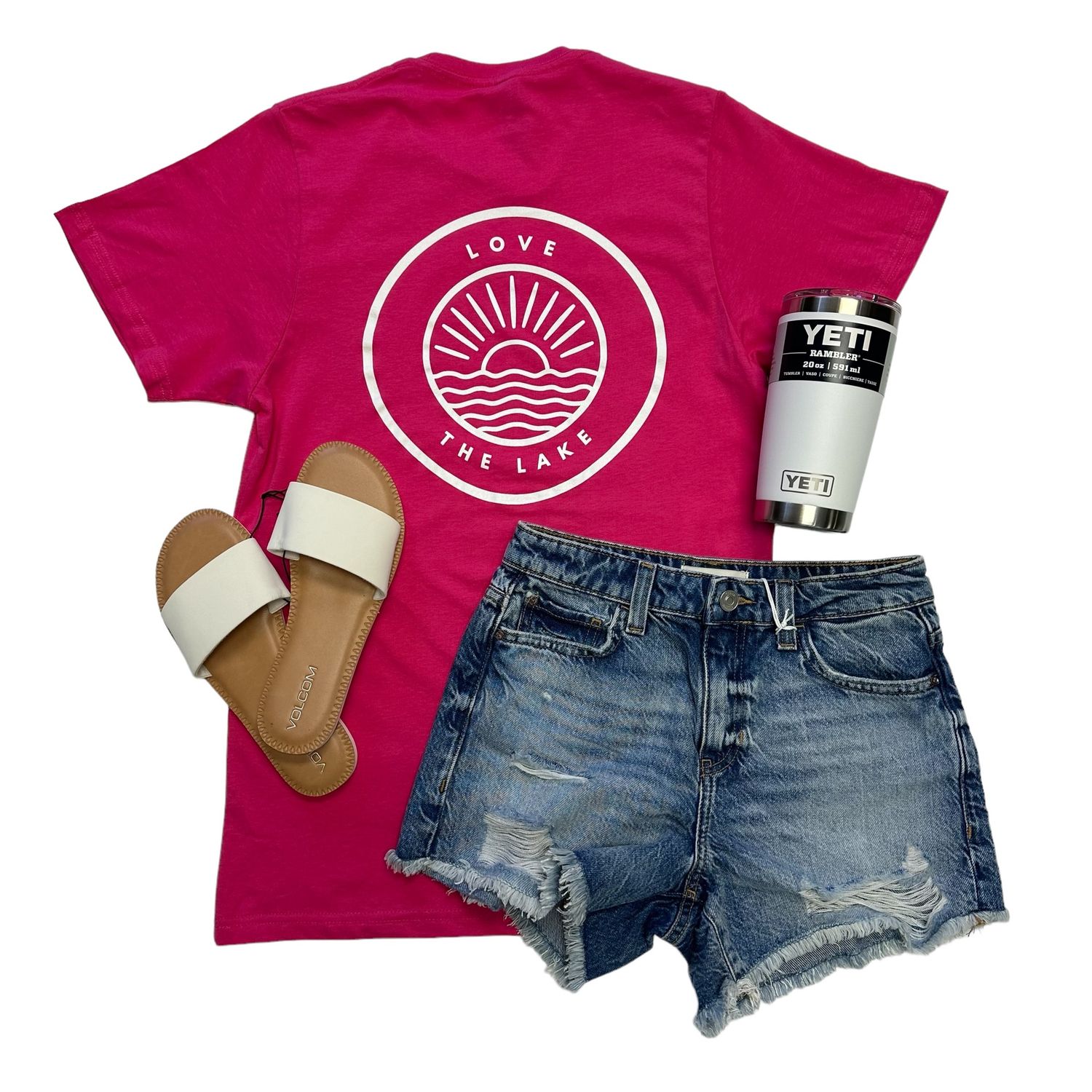 Love The Lake Tee Bright Pink