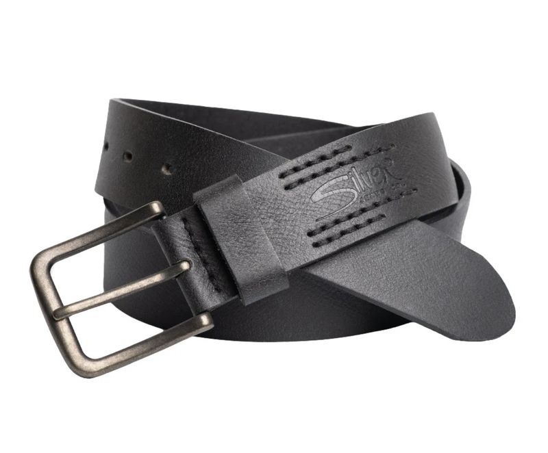 Silver Branded Black Leather Belt