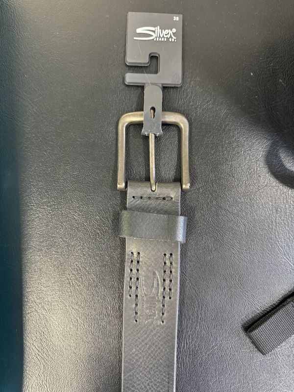 Silver Branded Black Leather Belt