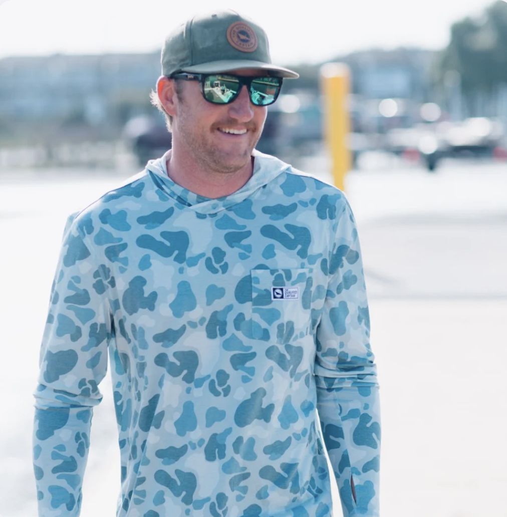 The Qualified Captain Maritime Premium Performance Hoodie Due Camo Blue