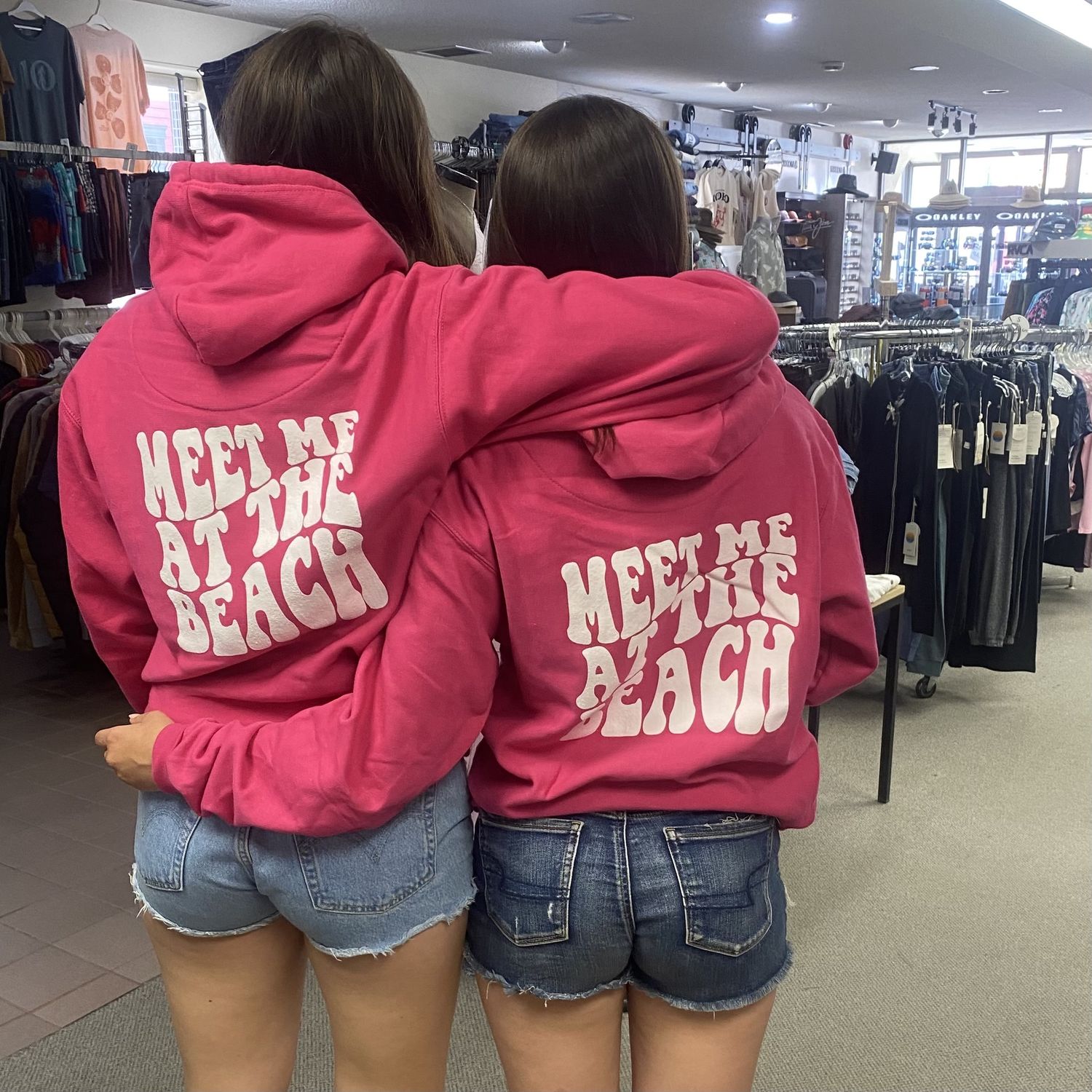 Meet Me At The Beach Hoodie Bubble Logo Bright Pink