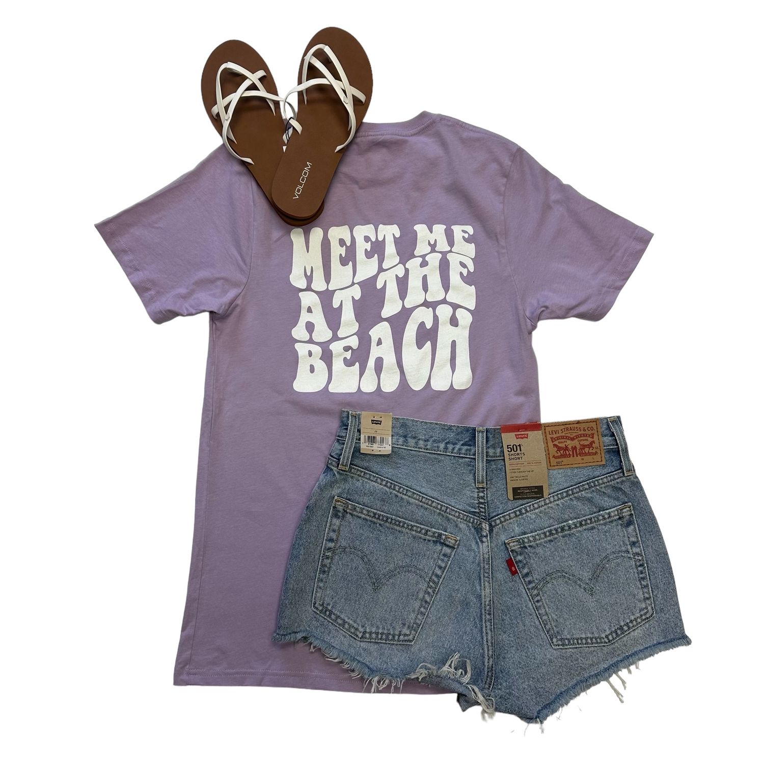 Meet Me At The Beach Tee Purple Bubble Logo