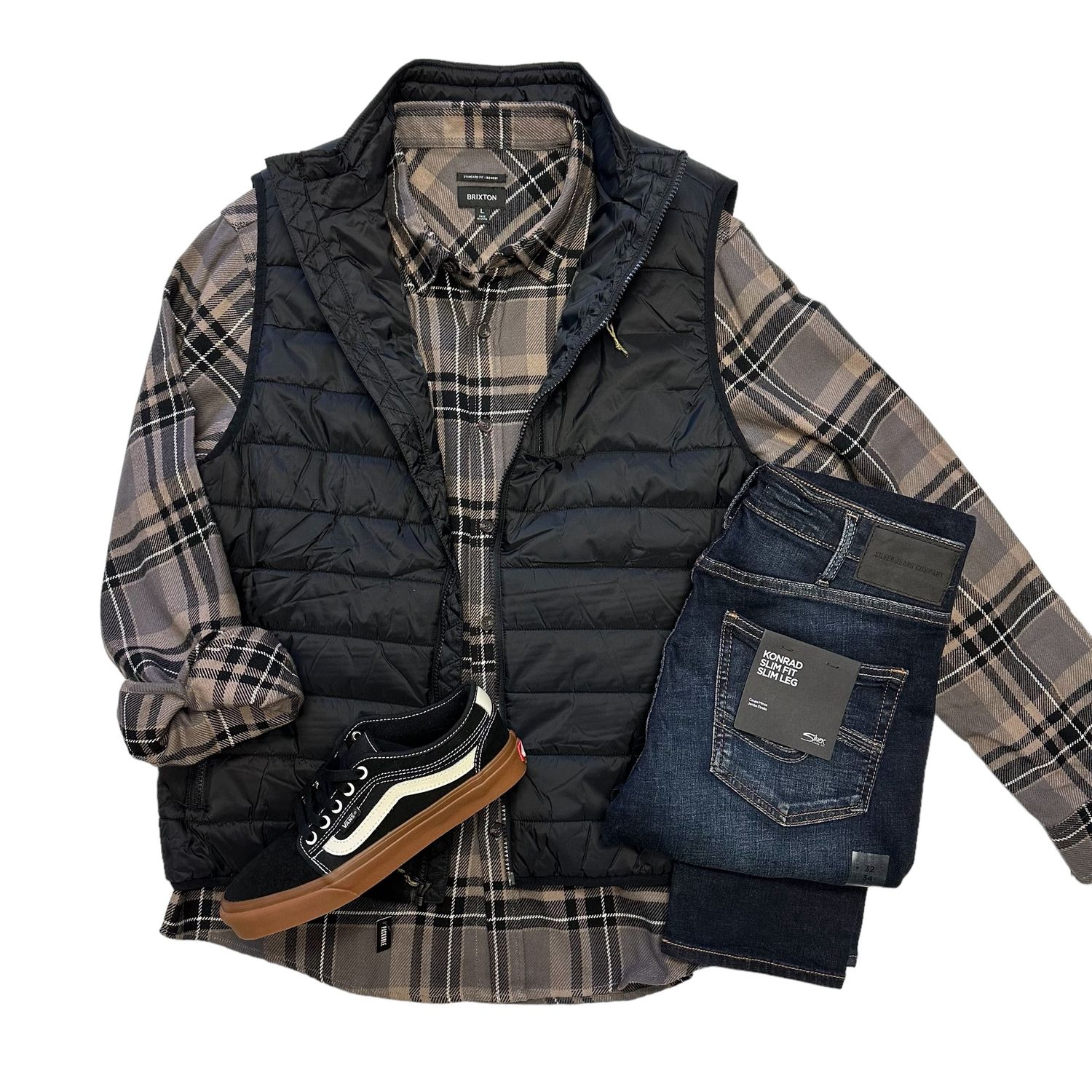 BRIXTON CLASSICS BOWERY L/S FLANNEL Char BLK Cinder
