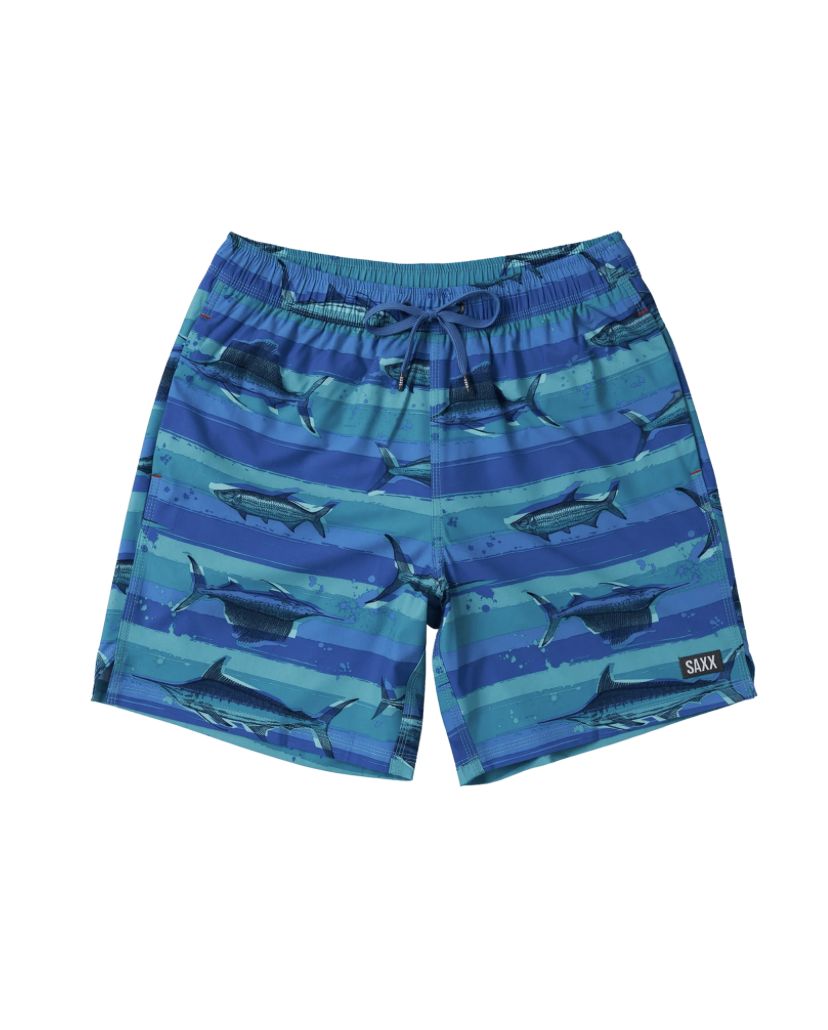 SAXX Oh Buoy 2N1 Stretch Swim Volley 7&quot; with liner Fish on Moon FOM