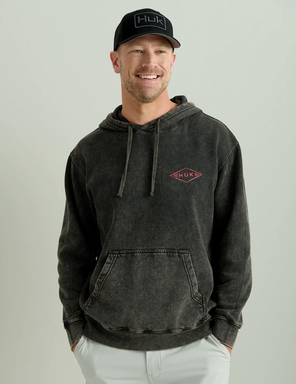 HUK Cotton Fleece Graphic Hoodie Washed Black