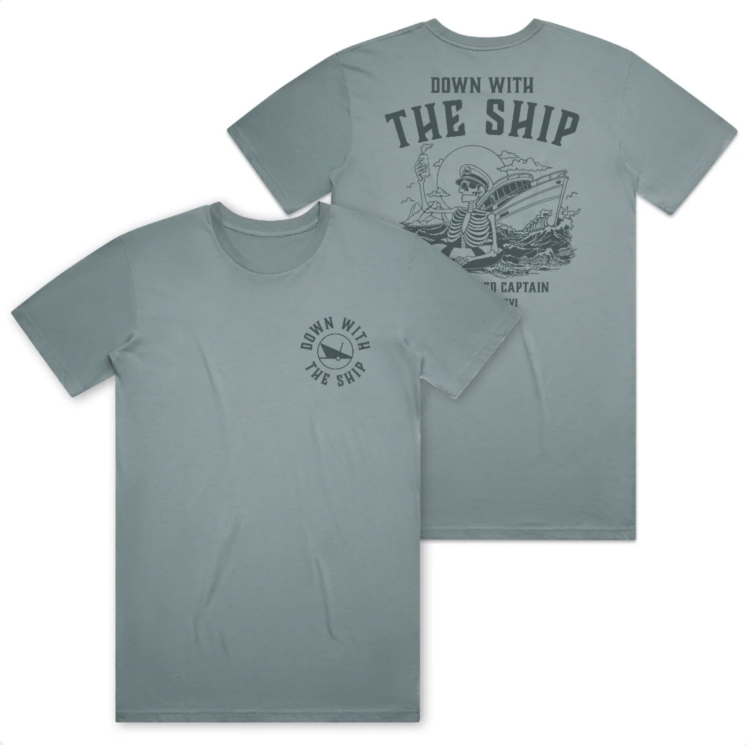 The Qualified Captain™ Down with the Ship Tee Stone Blue