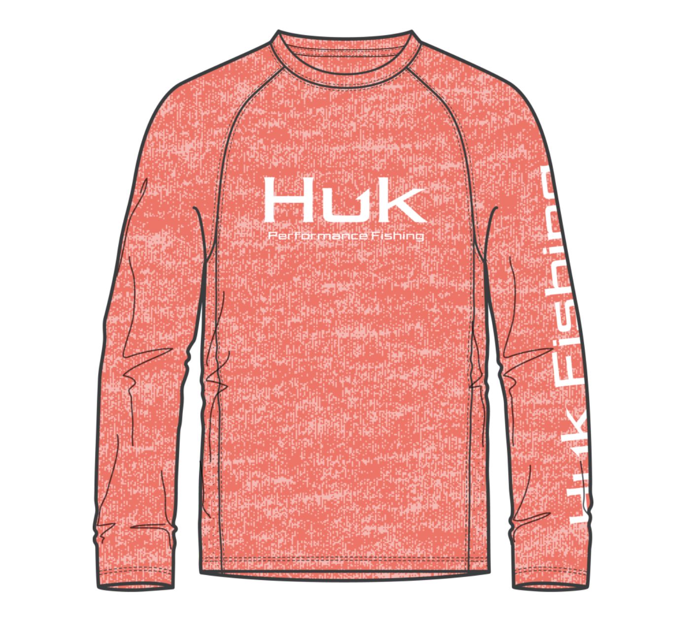 HUK Pursuit LS Crew Fresh Salmon Heather UPF