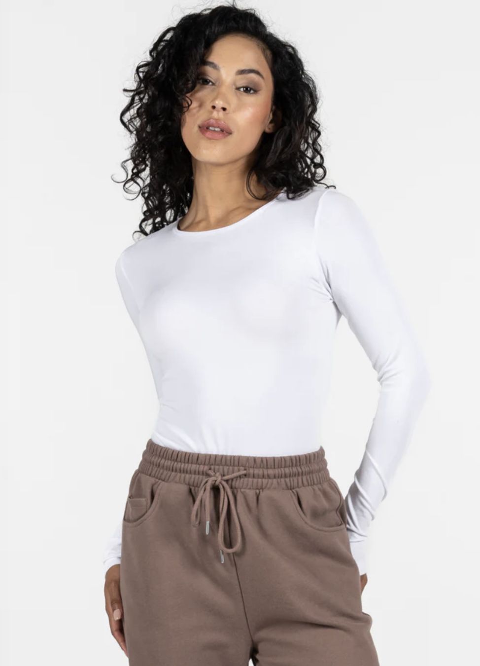 C&#39;est Moi Bamboo Long Sleeve Crew Neck White