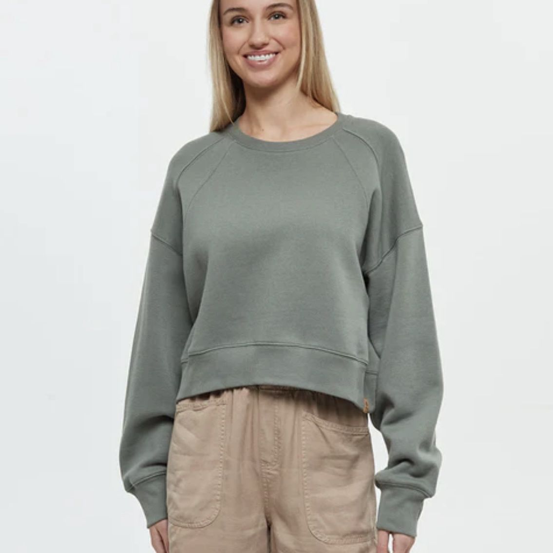TenTree Bluffs Cropped Crew Agave Green