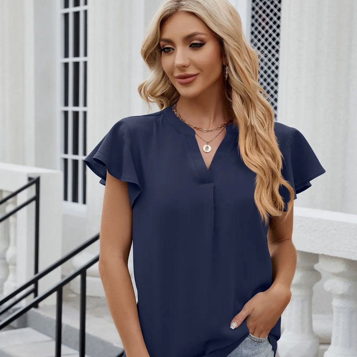 Lovesoft V-Neck Top Navy