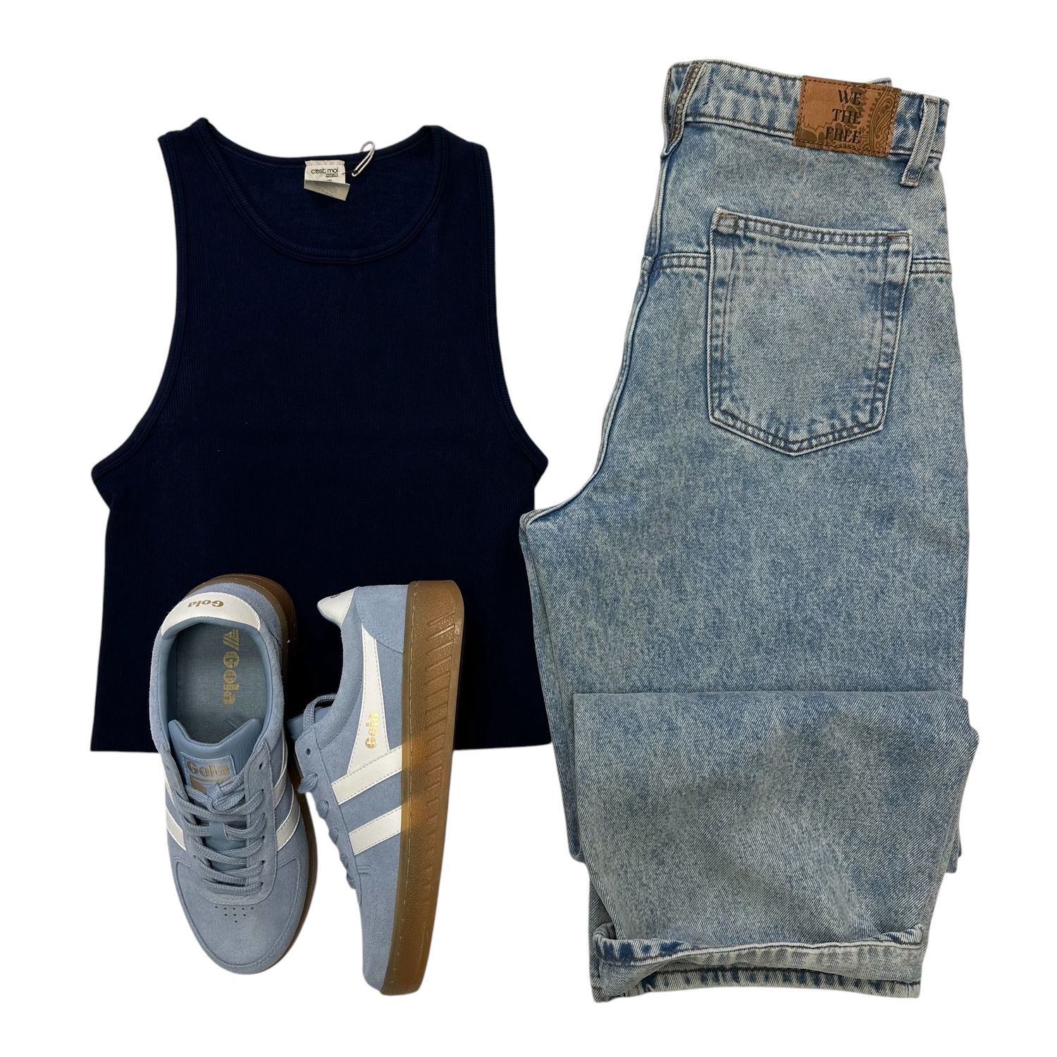 C&#39;est Moi Bamboo Ribbed Tank Navy