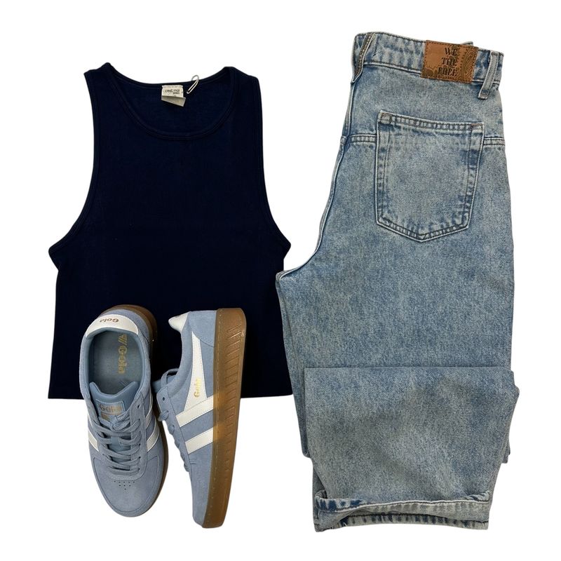 C&#39;est Moi Bamboo Ribbed Tank Navy