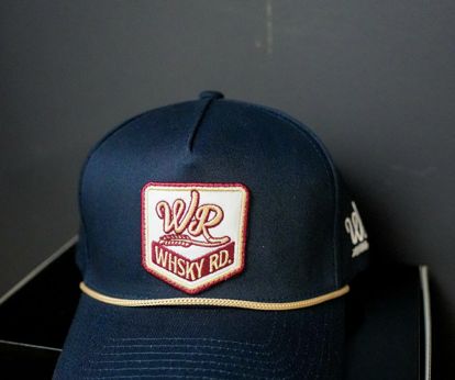 Whiskey Rd Square logo Navy Curved Snap
