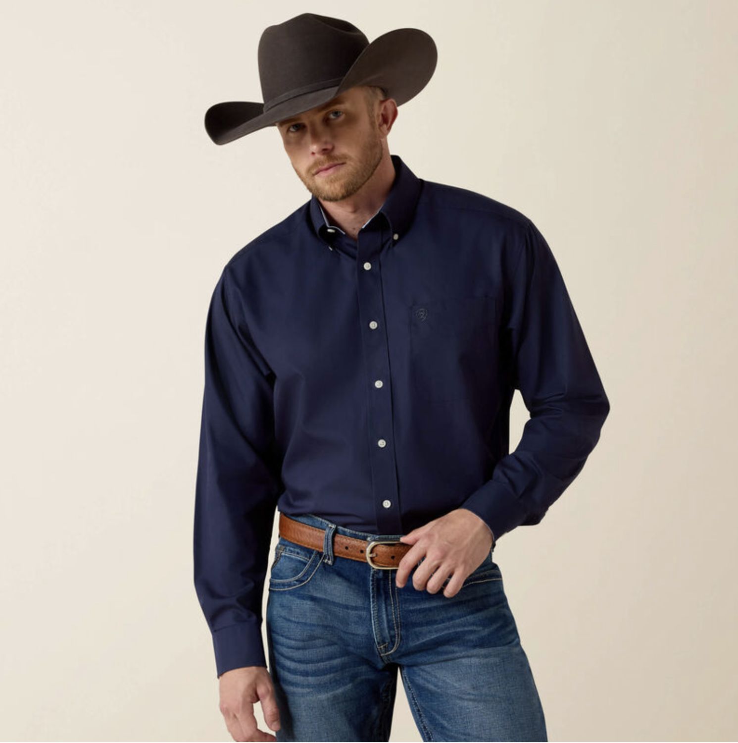 Ariat Wrinkle Free Solid Classic Fit Shirt Navy