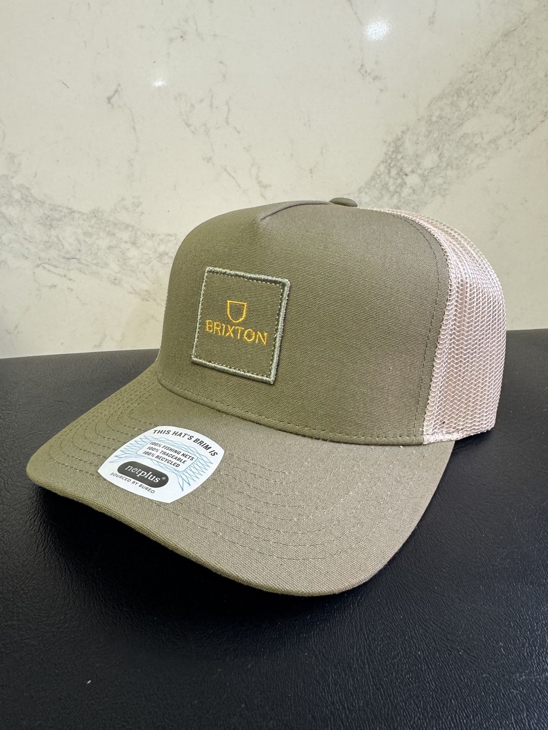 Brixton Alpha Block Ivy Green Sand Curved Snapback