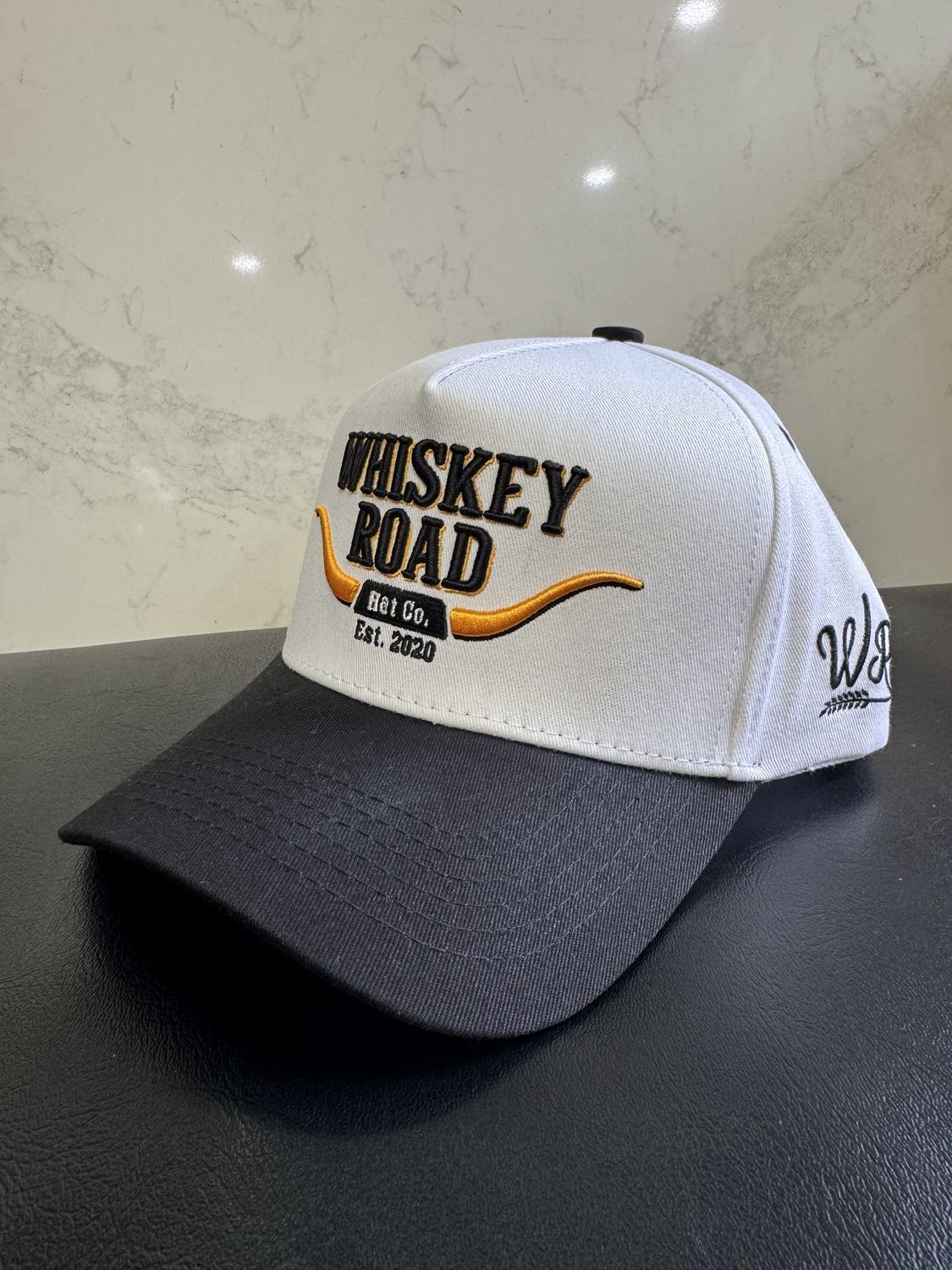 Whiskey Rd Black White Longhorn Curved Snapback