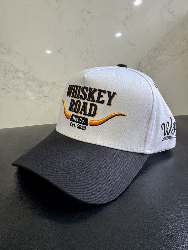 Whiskey Rd Black White Longhorn Curved Snapback