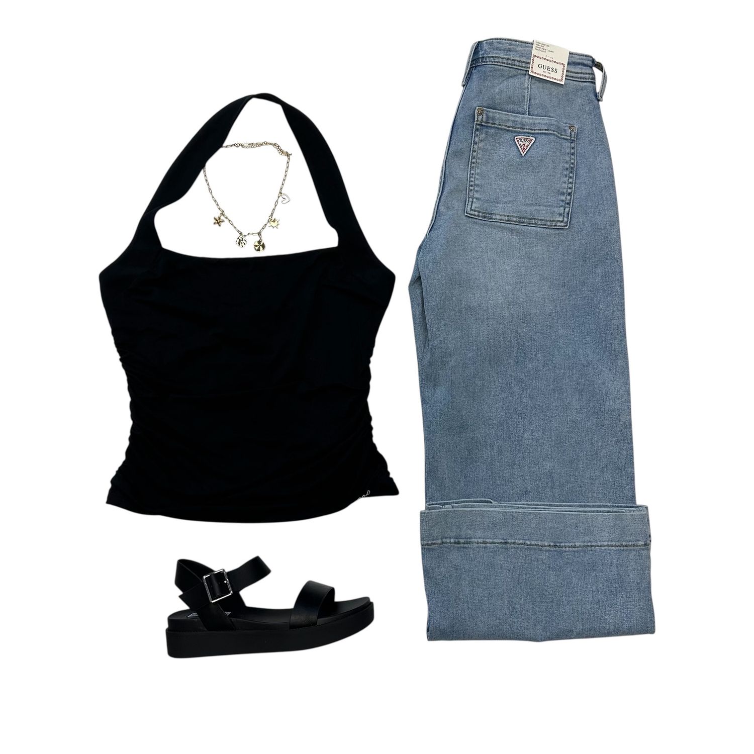 Guess Logo Halter Shirred Nora Black