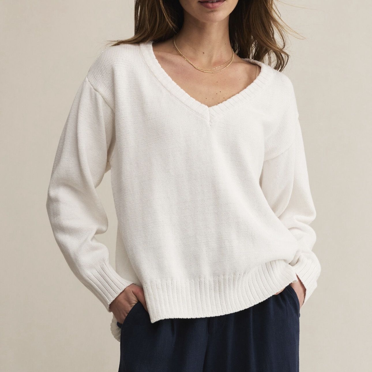 Z Supply All Around V-Neck Sweater White