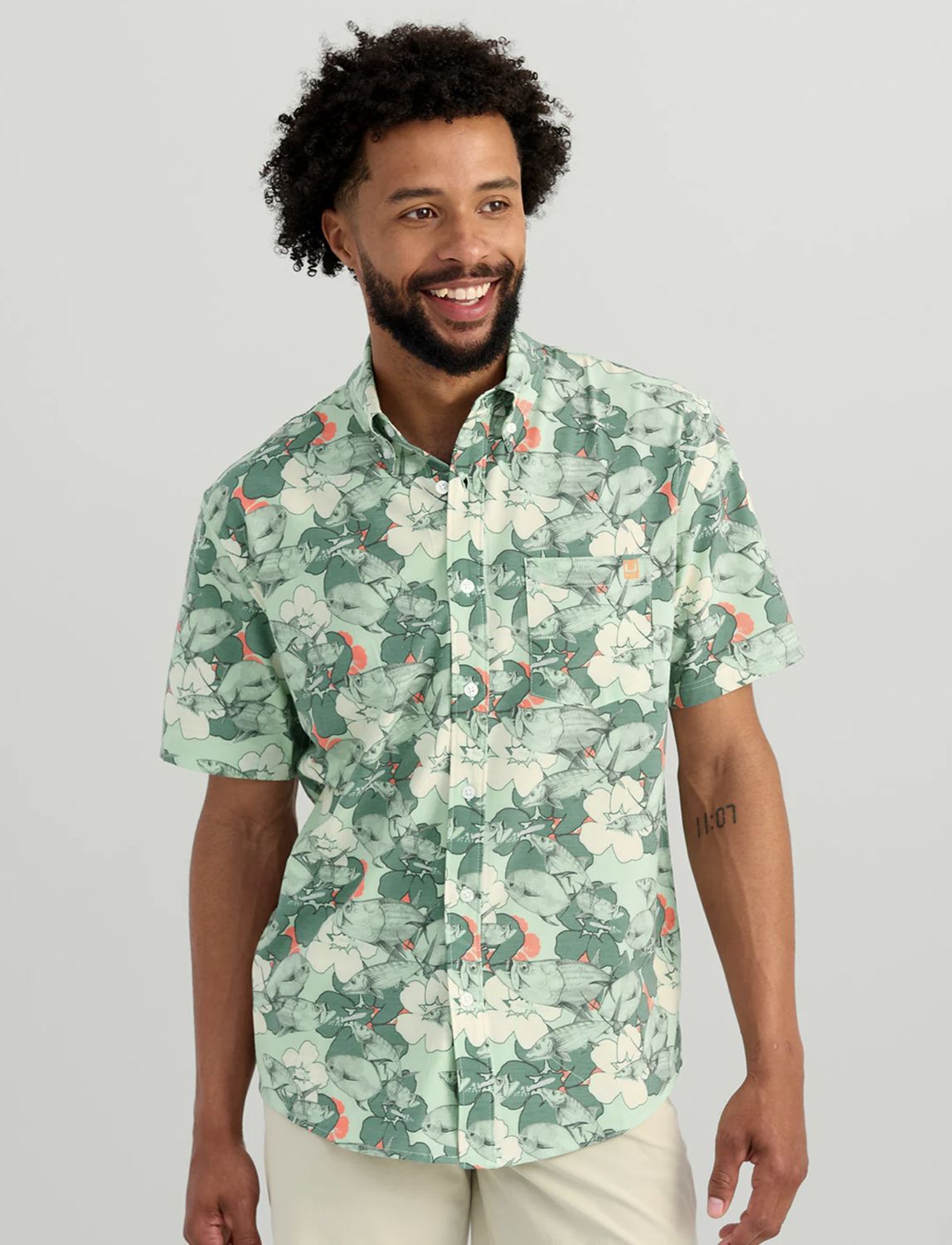 HUK Kona Printed Button Down Seafoam 366