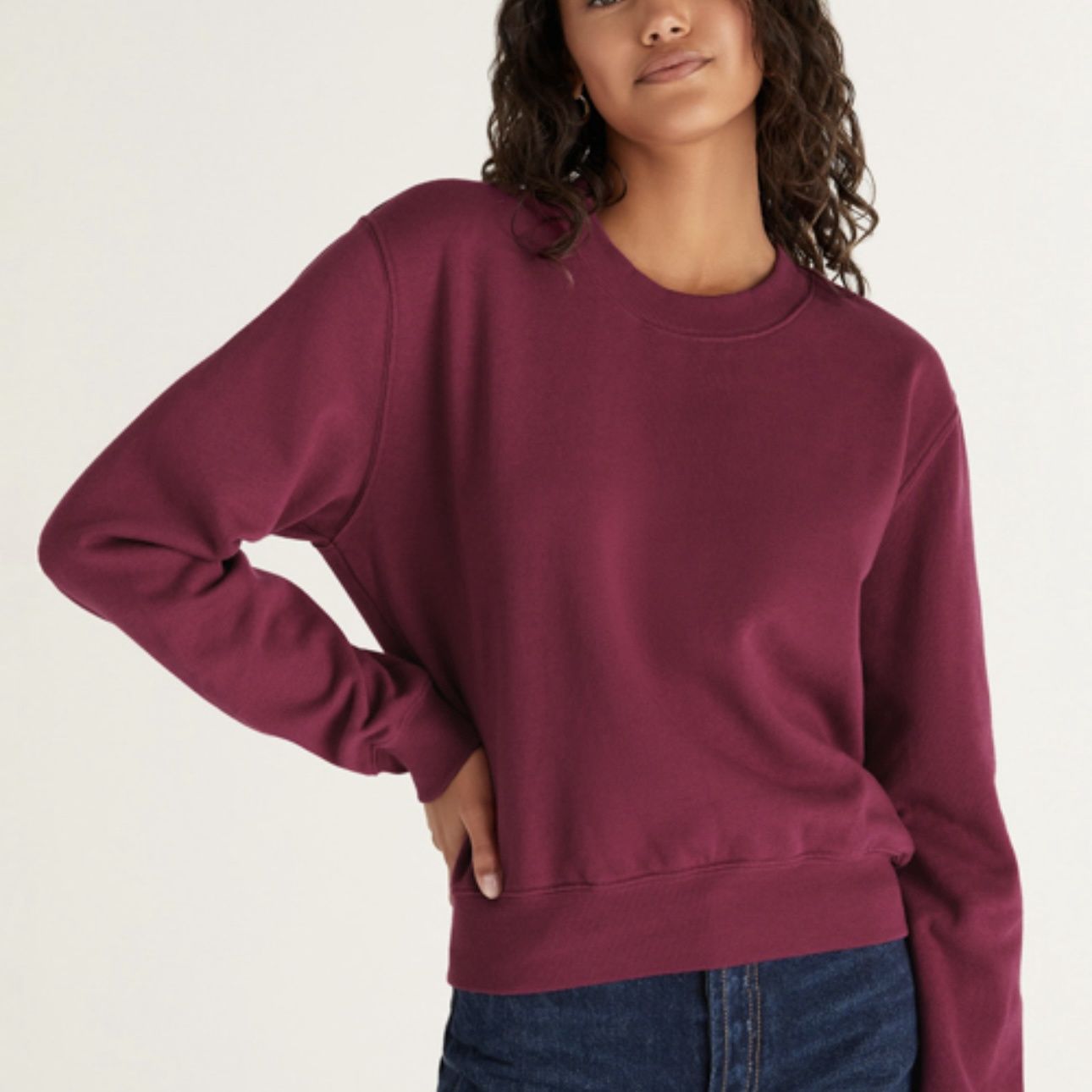 Z Supply Classic Crew Sweatshirt. Berry