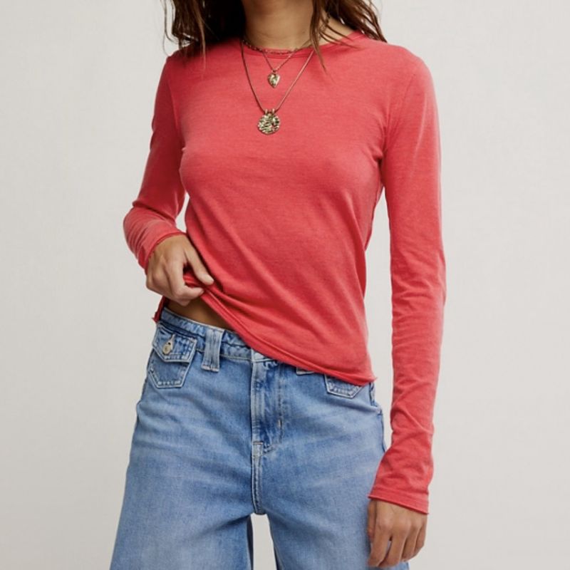 Free People Nova LS Tee Red