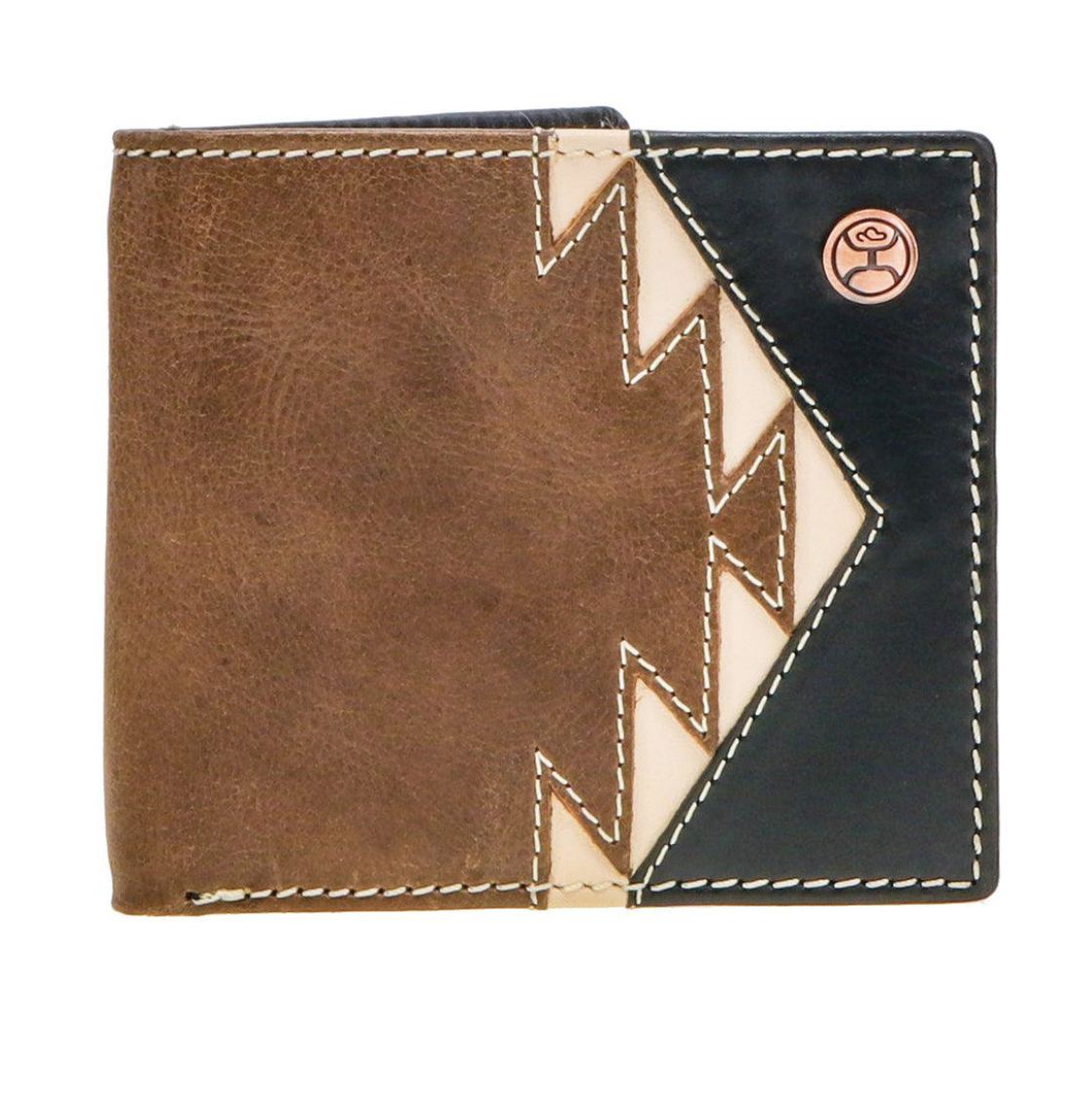 HOOEY &quot;TONKAWA&quot; BIFOLD HOOEY WALLET BROWN/BLACK W/IVORY AZTEC