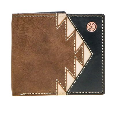 HOOEY &quot;TONKAWA&quot; BIFOLD HOOEY WALLET BROWN/BLACK W/IVORY AZTEC