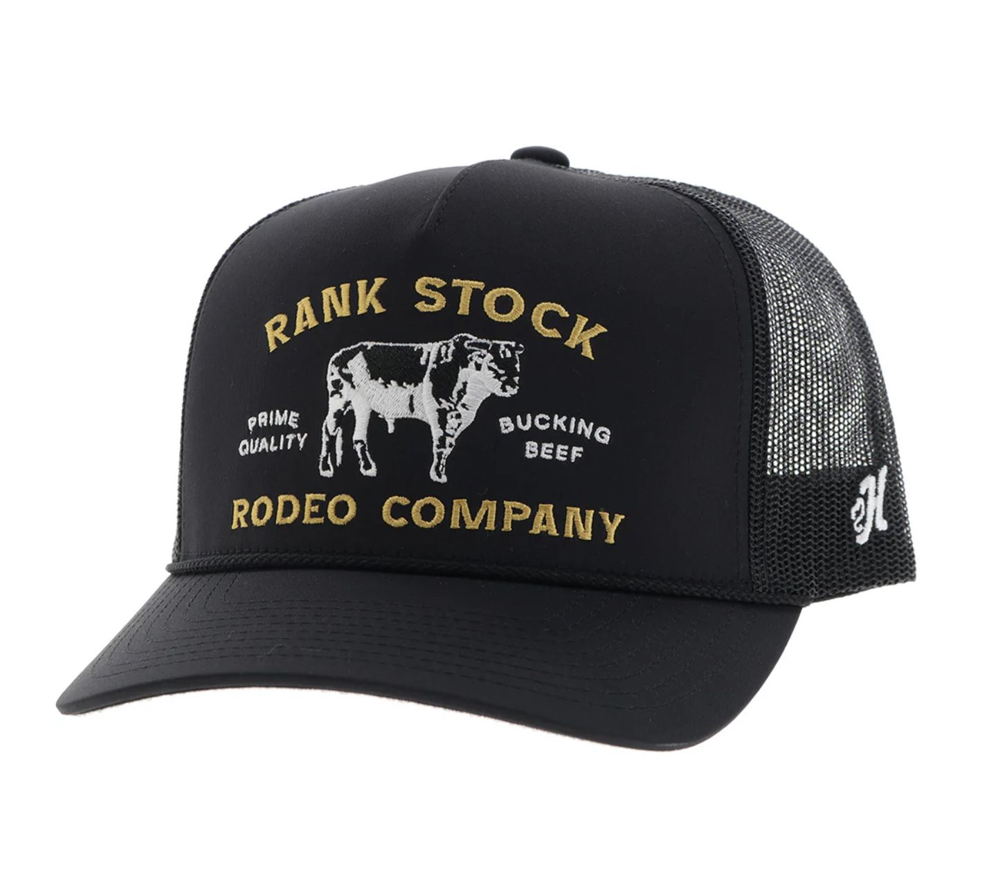 HOOEY &quot;RANK STOCK&quot; HAT BLACK W/YELLOW &amp; WHITE STITCHING
