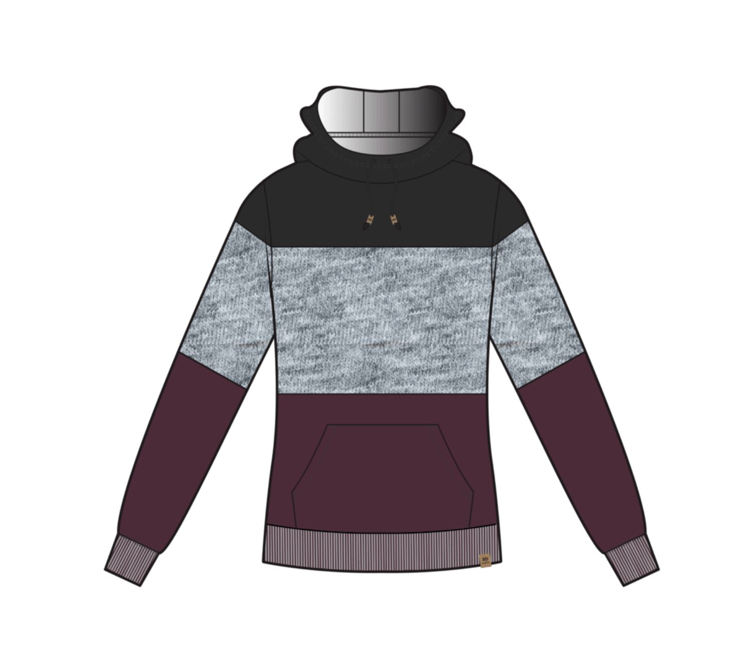 TenTree Blocked Banshee Hoodie Black/Grey/Burgundy
