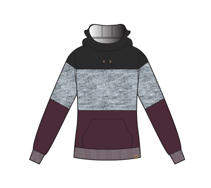 TenTree Blocked Banshee Hoodie Black/Grey/Burgundy