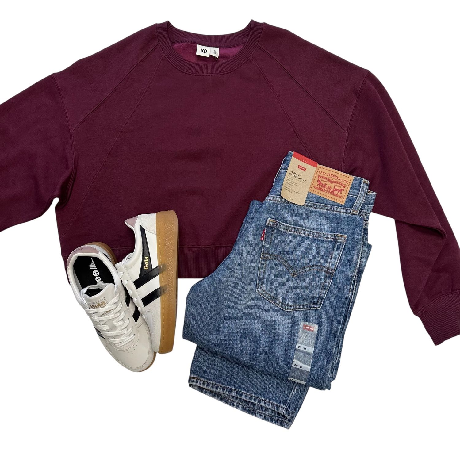 TenTree Bluffs Cropped Crew Burgundy