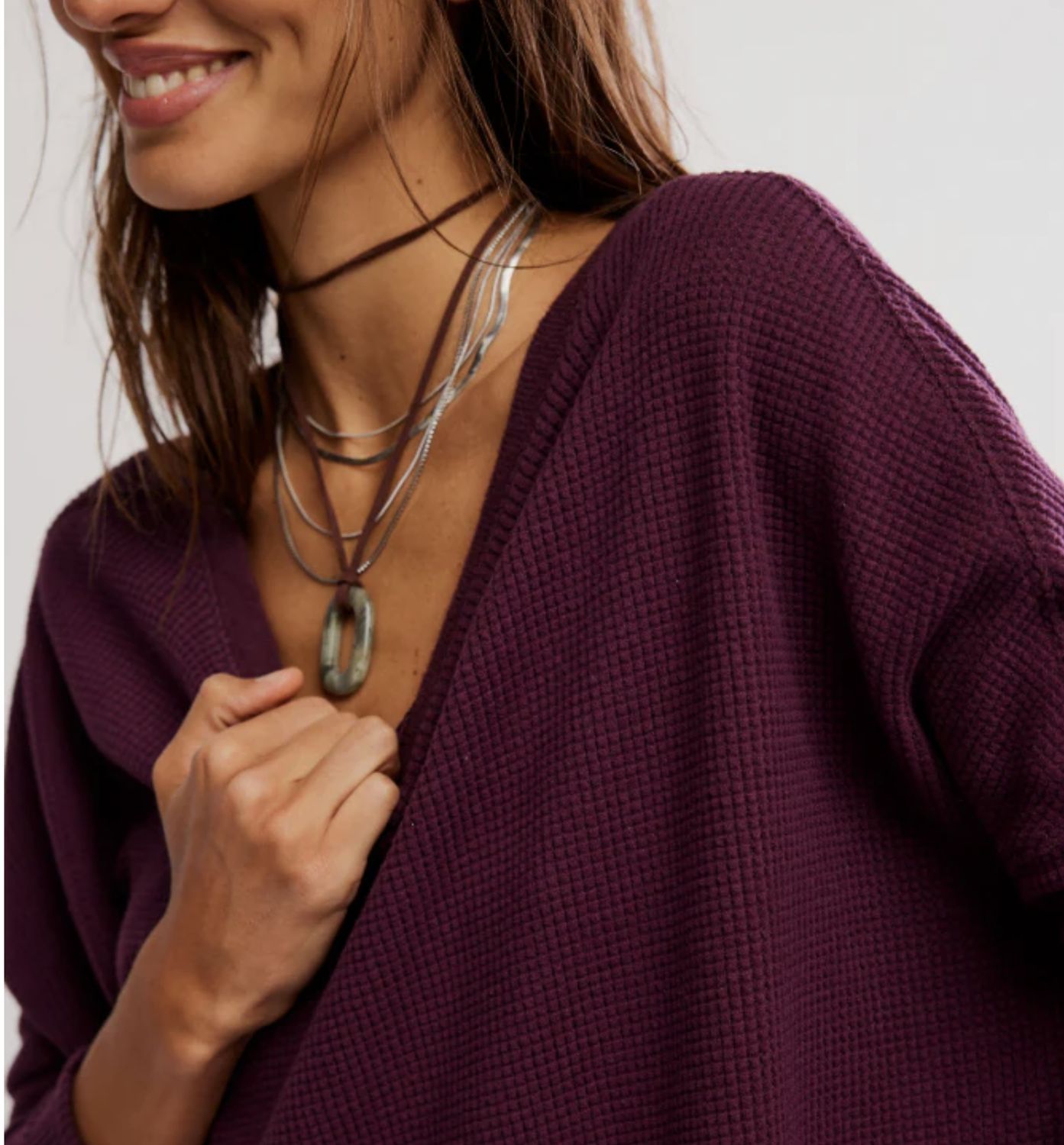 Free People We The Free Latte Blues Solid Thermal Chocolate Grape