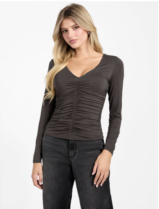 Guess ECO V-NK AYLEEN TOP Bark Brown