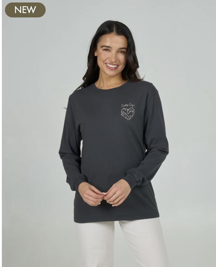 Salty Crew Heart Shark Long Sleeve Boyfriend Tee - Charcoal