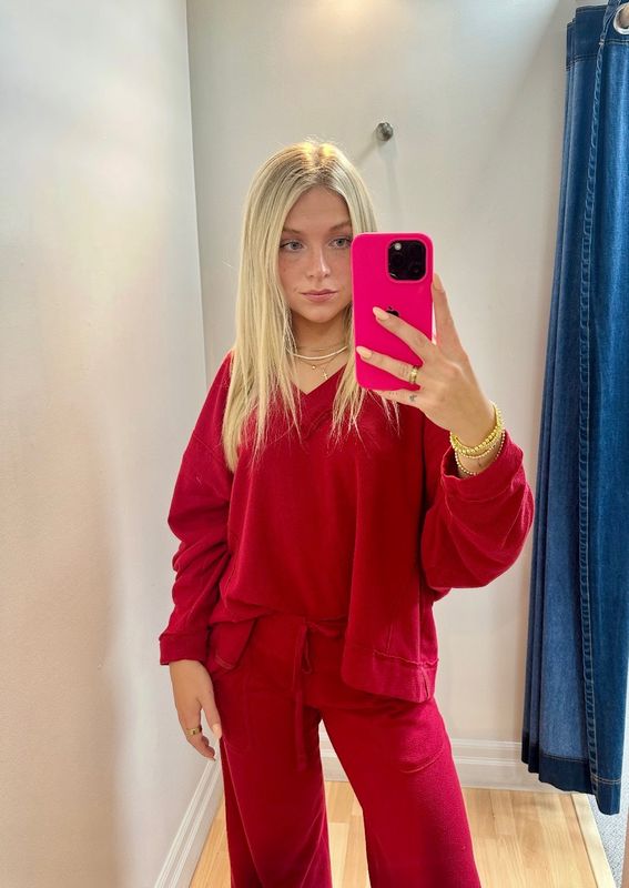 Free People Staycation Pullover Deep Cherry