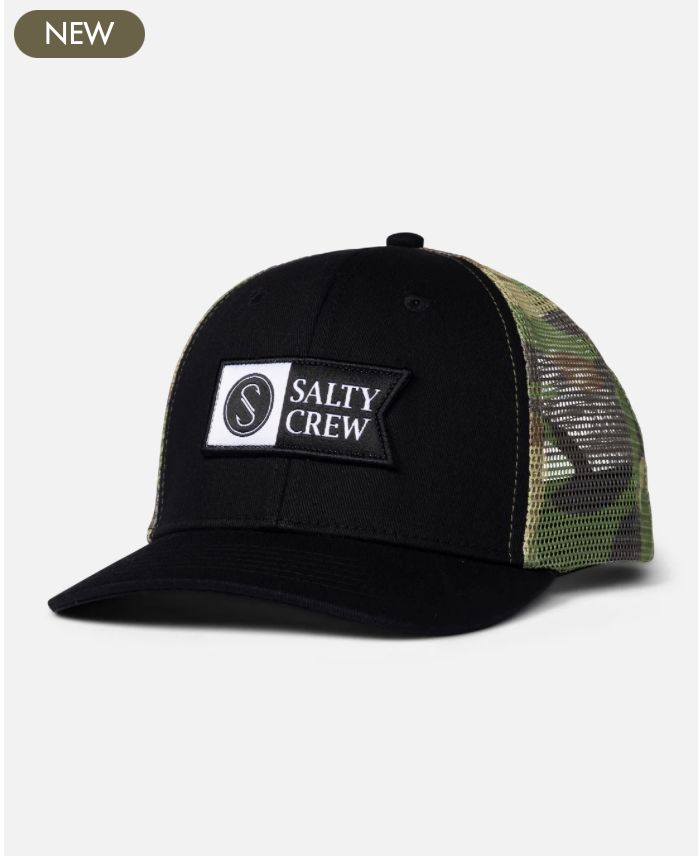 Salty Crew Pinnacle Boys Retro Trucker Black Camo Snapback