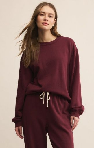 Z Supply Boyfriend Sweatshirt, Colour: MERLOT, Size: XS
