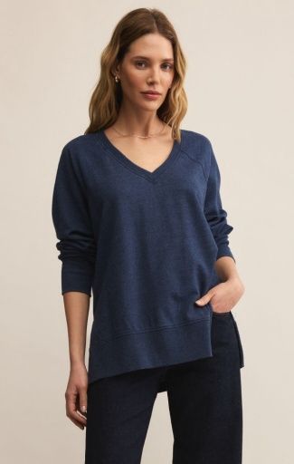 Z Supply Weekender V-Neck Navy and Grey, Colour: BLUE SAPPHIRE, Size: XS