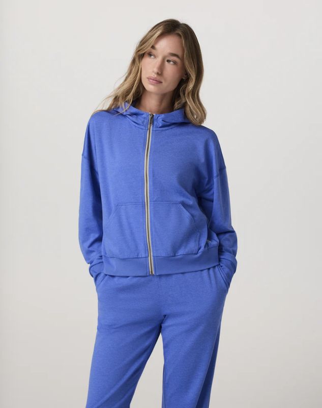 Vuori Halo Modern Full Zip Hoodie Bright Iris Heather