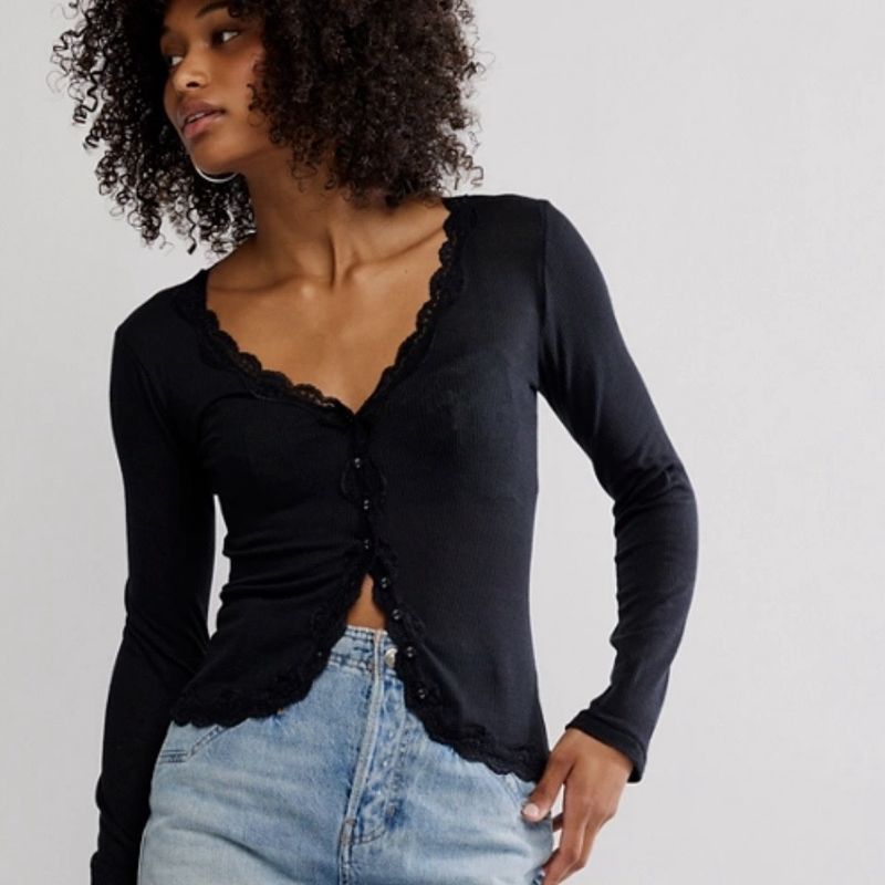 Free People Big Love Cardi Black