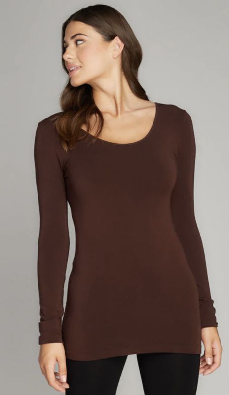 BAMBOO LONG SLEEVE SCOOP NECK TOP Brown
