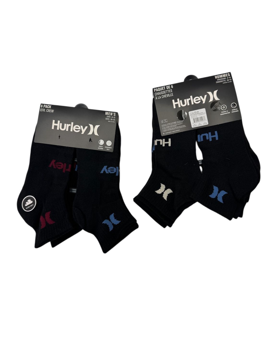Hurley Quarter 6 pack Socks Black Blue Red White