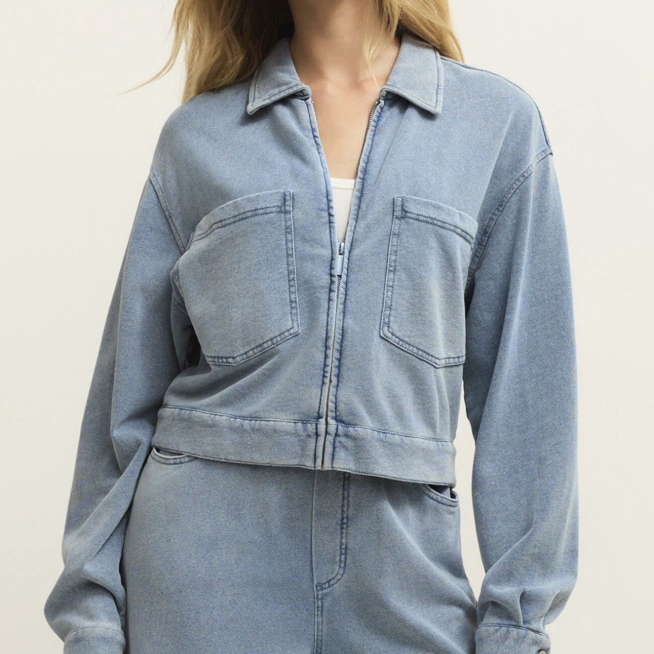 Z Supply Heritage Knit Denim Jacket Ocean Air