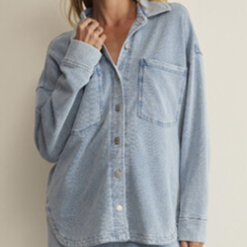 Z Supply All Day Knit Denim Jacket Ocean Air